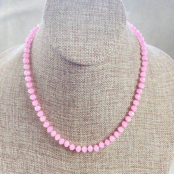 Barb// Pink Neon Crystal Beaded Handknotted Necklace (EPJ-NSBA10-PK)