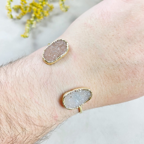 Gold Natural Double Druzy Cuff Bracelet  (EPJ-BC20BAA10-1)