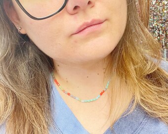 Handmade Faceted Glass Beaded Choker: Colorful Teardrop Necklace