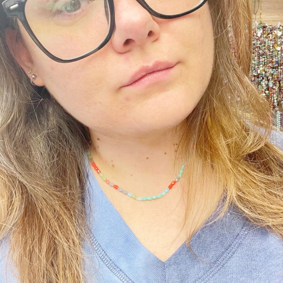 Rita/// Spring Mixed Faceted Glass Beaded Necklace, Gold Colorful Choker Necklace, Layering Delicate Necklace (EPJ-NSBA19-SR)