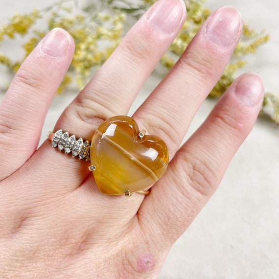 Gold Agate Heart Statement Wire Ring (EPJ-RA10-AG-14)