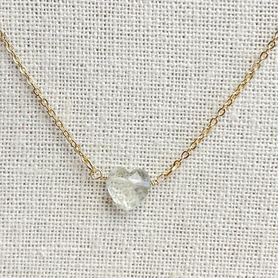 Green Amethyst Faceted Heart Delicate Necklace (EPJ-NAAE37-GA)