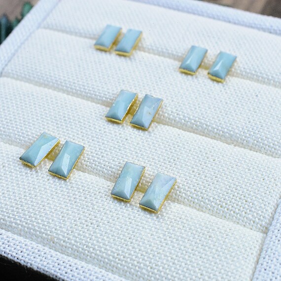 Amazonite Stud Earrings, Gold Rectangular Studs (EPJ-ESDA10)