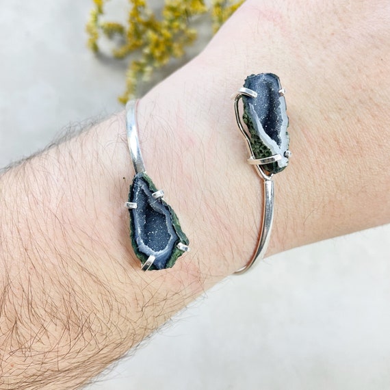 Silver Mexican Geode Double Cuff Bracelet (EPJ-BC20BAA13-2)
