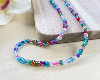 Mixie// Czech Glass Beaded Choker Necklace: Colorful Layering Necklace
