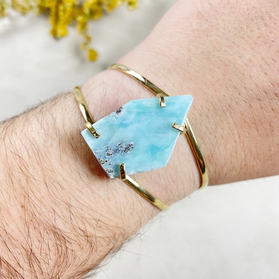 Gold Larimar Freeform Statement Cuff Bracelet (EPJ-BAAA25-3)