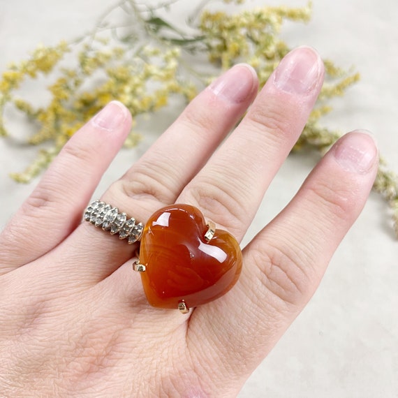 Gold Carnelian Agate Heart Statement Wire Ring (EPJ-RA10-AG-17)