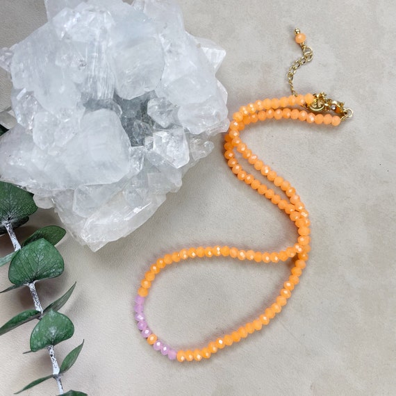 Mia// Papaya Crystal Beaded Delicate Necklace (EPJ-NSBA11-PP)