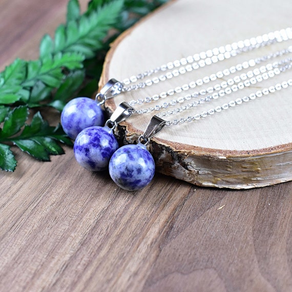 Sodalite 14mm Orb Necklace, Silver Gemstone Necklace, Layering Statement Necklace (EPJ-NW20AAB25)