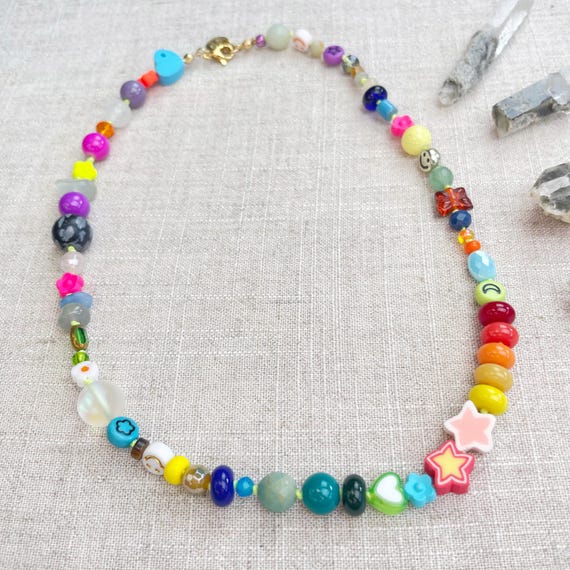 Confetti/// Colorful Crystal Gemstone Hand Knotted Beaded Necklace (DEJ-BBCA10-26)