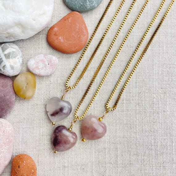 Purple Aventurine Jade Heart Bead Pendant Gold Necklace (EPJ-N3AA10-PA)