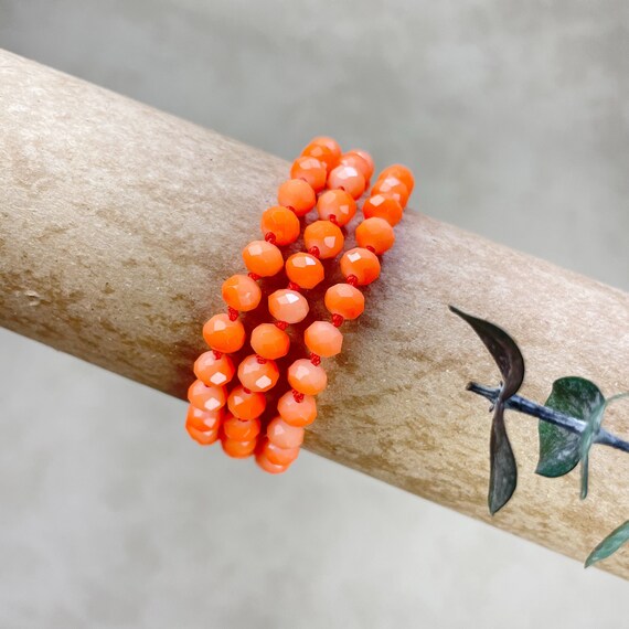 Barb// Orange Neon Crystal Beaded Handknotted Bracelet (EPJ-BSBA10-OG)