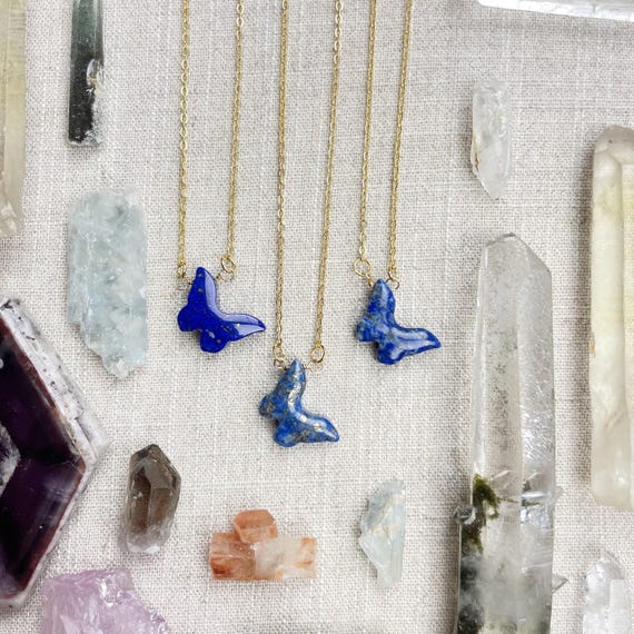 Lapis Lazuli Butterfly Delicate Necklace (EPJ-NAAE58-LL)
