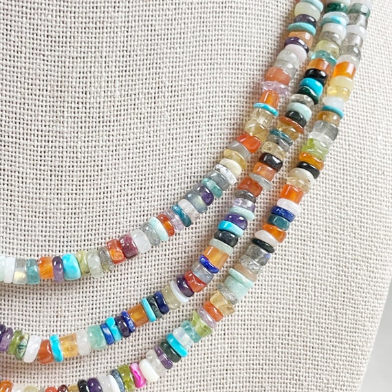 Gemma// Multi Gemstone Heishi Beaded Necklace (EPJ-NSBB13)