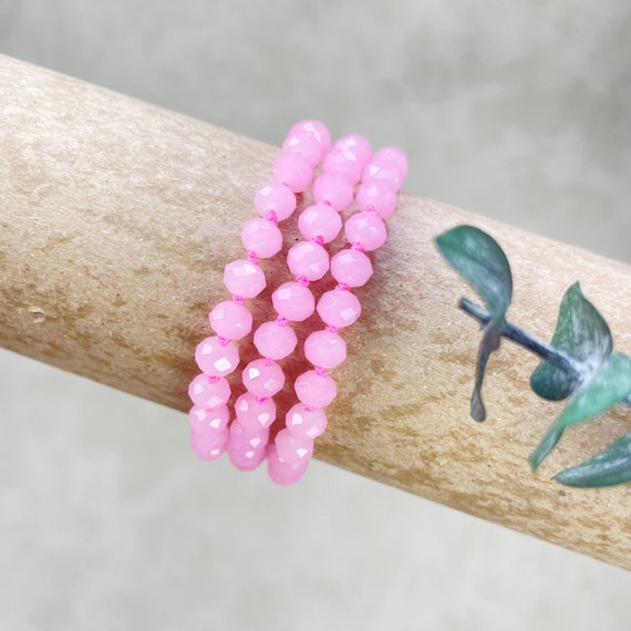 Barb// Pink Neon Crystal Beaded Handknotted Bracelet (EPJ-BSBA10-PK)