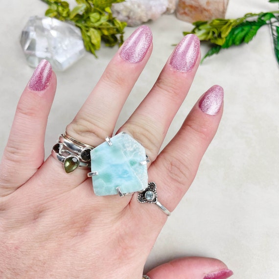 Silver Freeform Larimar Statement Cuff Ring (EPJ-RCB28-10)