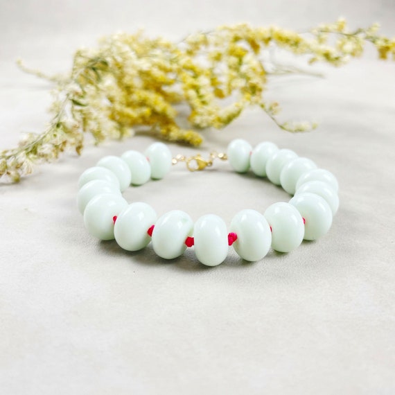 Glass Mint Green Pink Handknotted Bracelet (EPJ-MMBB24)