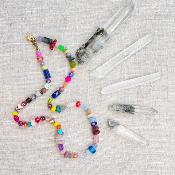 Confetti/// Colorful Crystal Gemstone Hand Knotted Beaded Necklace (DEJ-BBCA10-17)