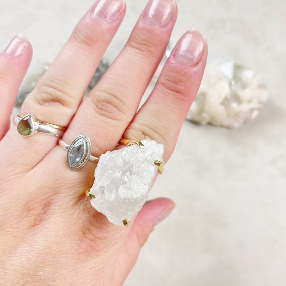 Gold Clear Quartz cluster Arc Statement Ring (EPJ-ROCA15-19)