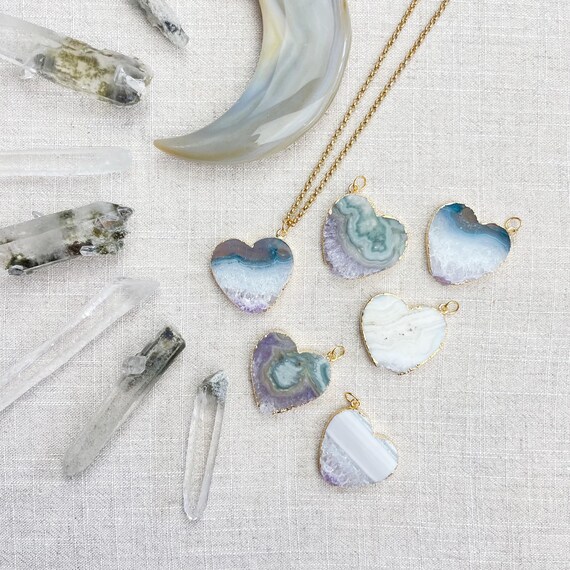Gold Amethyst Slice Heart Layering Necklace (EPJ-NAAE39)