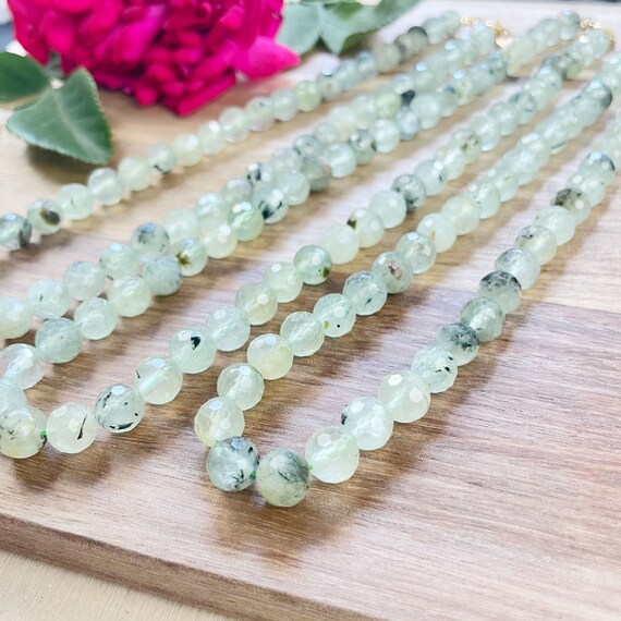 Prehnite Faceted 8mm Beaded Necklace (EPJ-NSBB25)