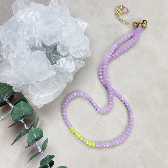 Mia// Lilac Crystal Beaded Delicate Necklace (EPJ-NSBA11-LC)