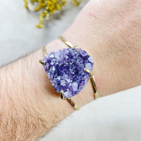 Gold Amethyst Druzy Arc Cuff Bracelet (EPJ-BCCA17-12)