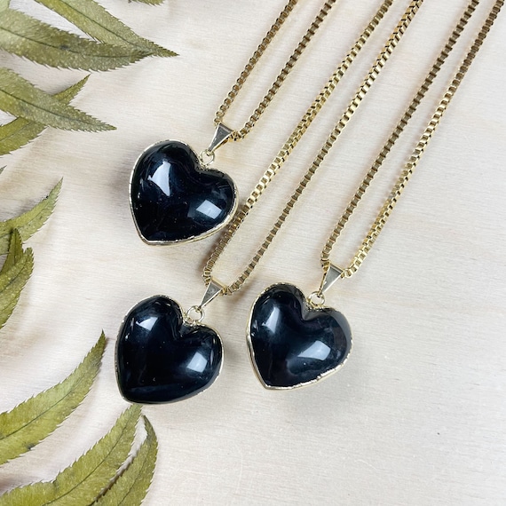 Gold Black Onyx Heart Necklace (EPJ-N24A68)