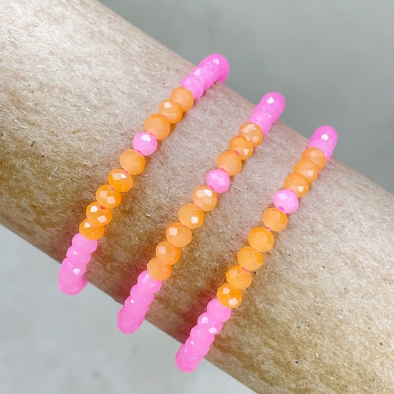 Mia// Pink Grapefruit Crystal Beaded Delicate Bracelet (EPJ-BSBA11-PG)