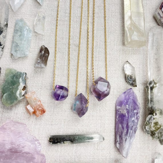 Included Amethyst Gemstone Double Terminated Point Necklace (EPJ-NAWA72-IA)
