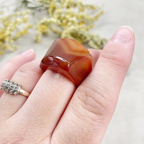 Bague En Argent Massif Avec Cabochon Pierre Orange - Taille 54, Occasion - Bijou Unique Et Coloré