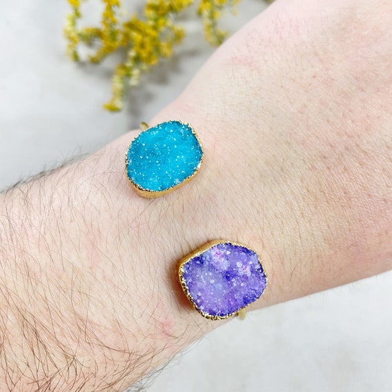 Gold Colorful Double Druzy Cuff Bracelet (EPJ-BC20BAA11-8)