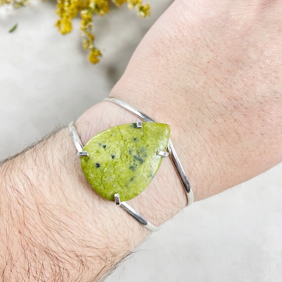 Silver Lemon Jasper Teardrop Statement Cuff Bracelet (EPJ-BAAA23-7)