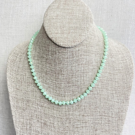 Barb// Iridescent Mint Crystal Beaded Hand-knotted Necklace (EPJ-NSBA10-IMN)