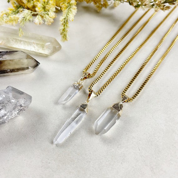 Gold Small Clear Quartz Point Necklace (EPJ-NA29)