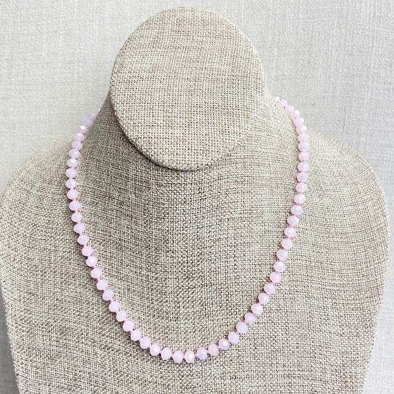 Barb// Iridescent Pink Crystal Beaded Hand-knotted Necklace (EPJ-NSBA10-IPN)