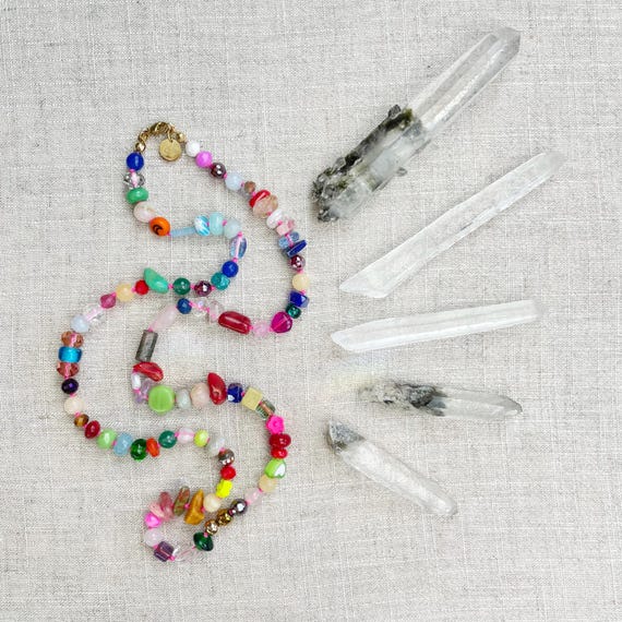Confetti/// Colorful Crystal Gemstone Hand Knotted Beaded Necklace (DEJ-BBCA10-11)