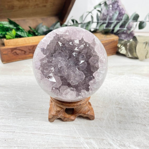 Amethyst Druzy Geode Orb, Gemstone Orb Sphere, Home Decor, Natural Gemstone Crystal Orb (EPJ-HD20AAA11-8)