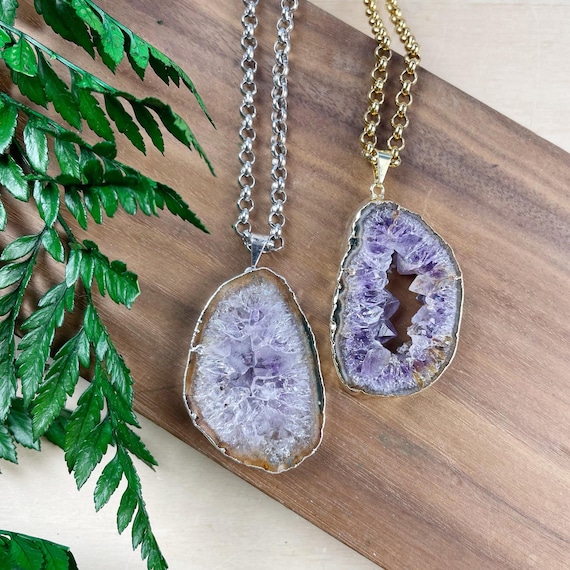 Amethyst Geode Slice Necklace (EPJ-NAWA52)