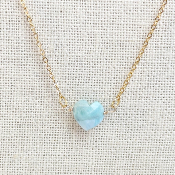 Larimar Faceted Heart Delicate Necklace (EPJ-NAAE37-LM)