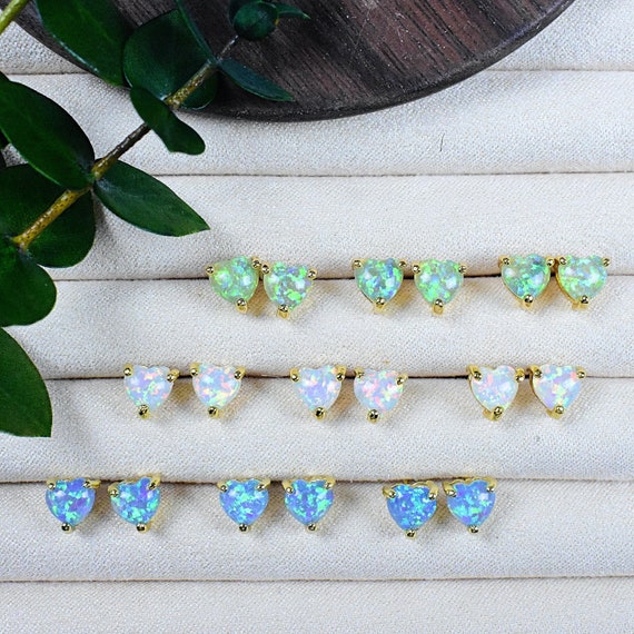 Fire Opal Heart Drop Stud Earrings, Gold Gemstone Earrings, Delicate Gem Studs (EPJ-E3ACA11)