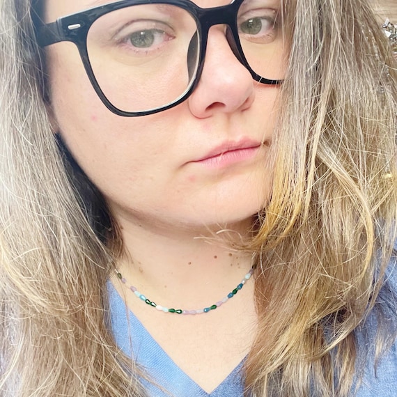 Rita/// Winter Mixed Faceted Glass Beaded Necklace, Gold Colorful Choker Necklace, Layering Delicate Necklace (EPJ-NSBA19-WR)