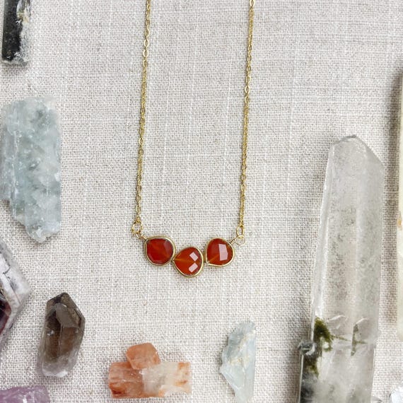 Carnelian Triple Bead Delicate Necklace (EPJ-NAAE56-CN)
