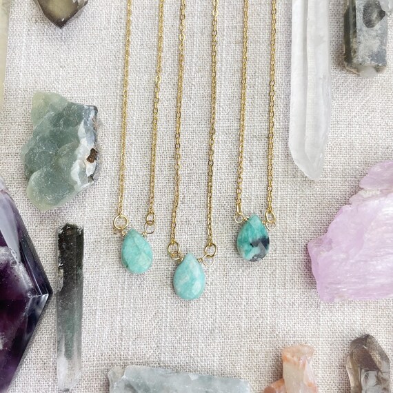 Amazonite Faceted Teardrop Delicate Necklace (EPJ-NAAE43-AZ)