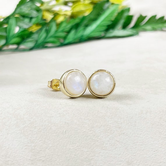 Gold Moonstone Bezel Stud Earrings (EPJ-E3BAA13-MN)