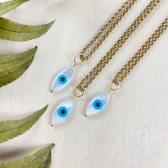 Mother of Pearl  Evil Eye Marquise Charm Necklace (EPJ-N24A31)