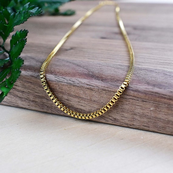 Gold Stainless Steel Box Chain Choker Necklace, Gold Chain Choker, Statement Necklace (EPJ-N208CAA17)