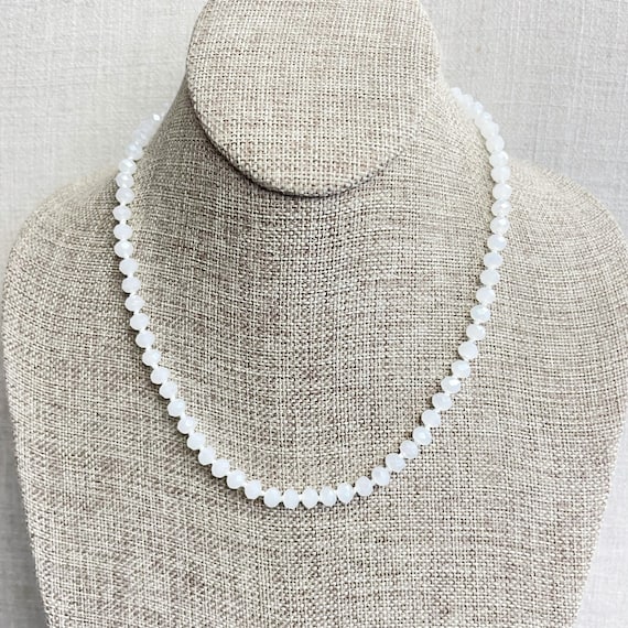Barb// Iridescent White Crystal Beaded Hand-knotted Necklace (EPJ-NSBA10-IWH)
