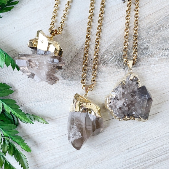 Gold Smoky Quartz Cluster Necklace (EPJ-NAAD12)