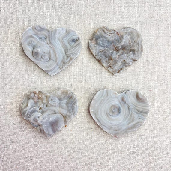 Large Natural Chalcedony Druzy Heart Carving (EPJ-HCAA42)